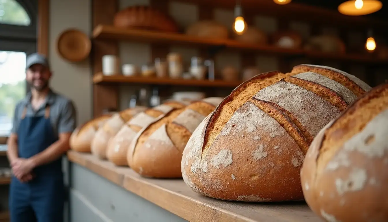 des pains de campagne remplacxent les baguettes sur un étalage de boulangerie